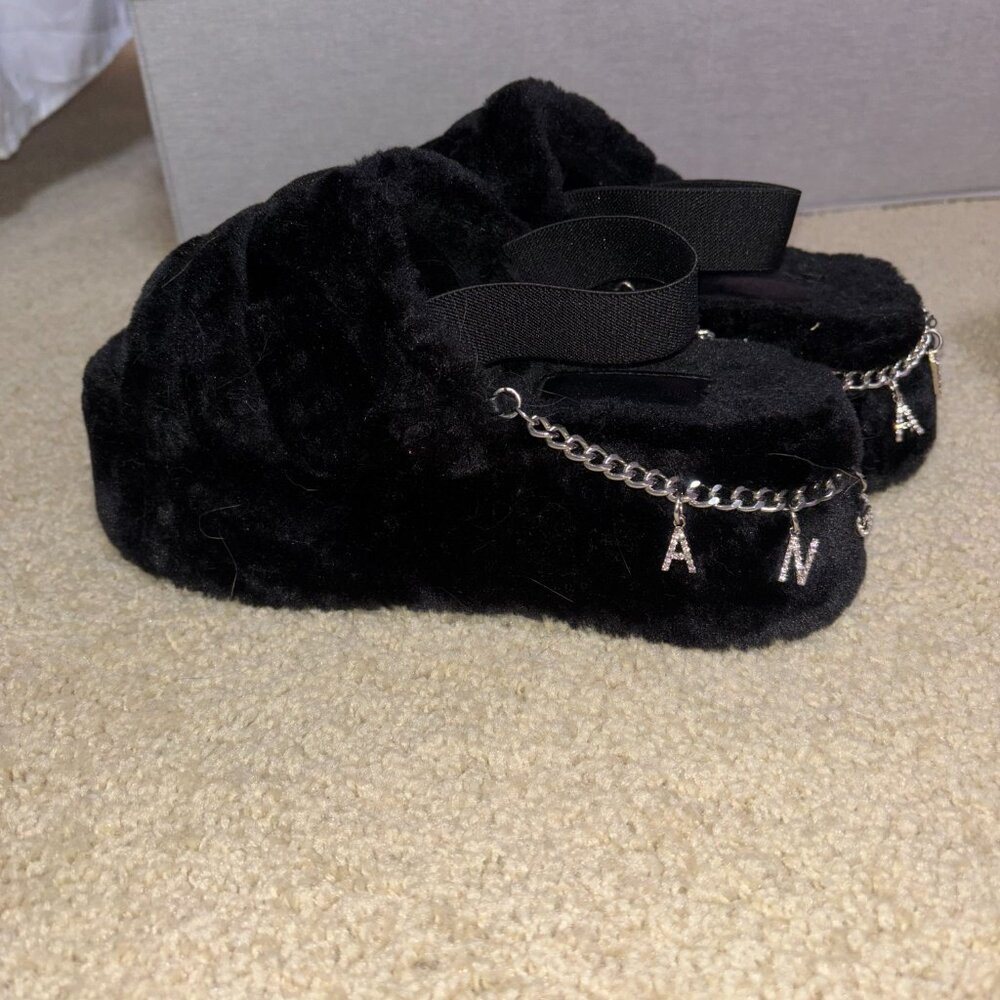 Dolls Kill Black Furry Platform Slides